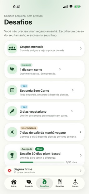 Lista de desafios com progresso